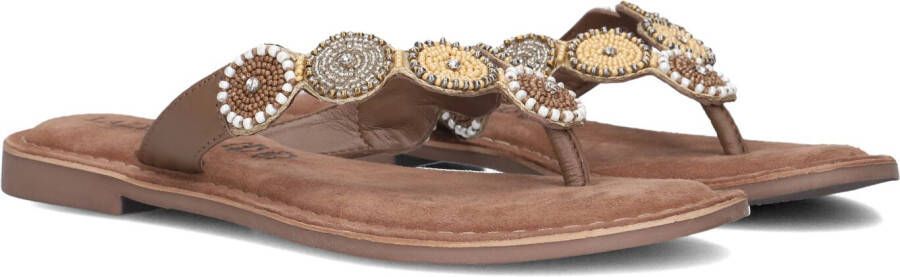 Lazamani Leren versierde teenslipper Beige Leer Teenslippers Dames
