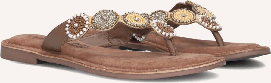 Lazamani Leren versierde teenslipper Beige Leer Teenslippers Dames