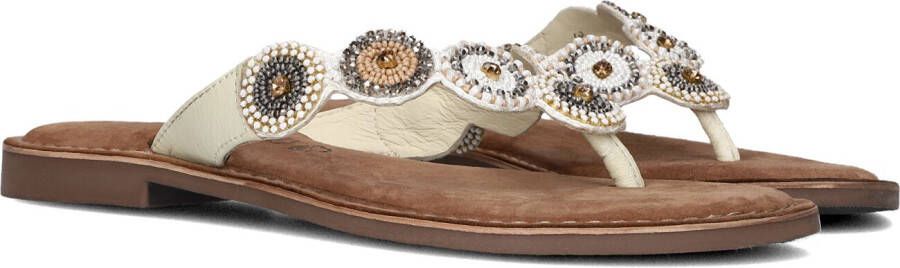 Lazamani dames leren teenslipper wit met kraaltjes