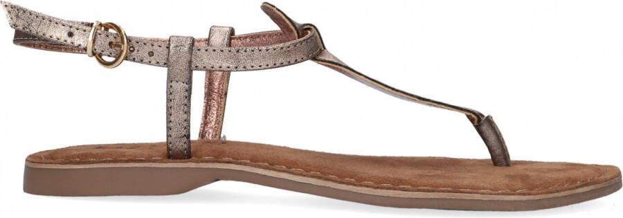 Lazamani Ladies shiny sandals Brons Leer Platte sandalen Dames