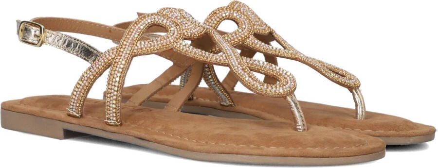 Lazamani Ladies sandals strass gold Goud Leer Platte sandalen Dames