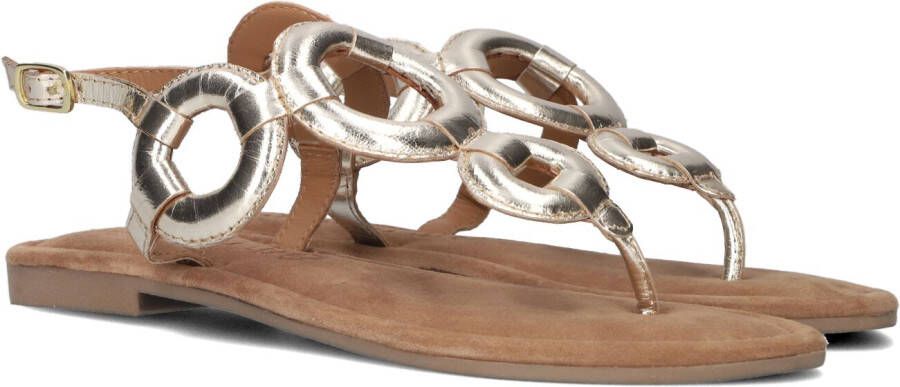 Lazamani ladies sandals rounds metallic Goud Leer Platte sandalen Dames