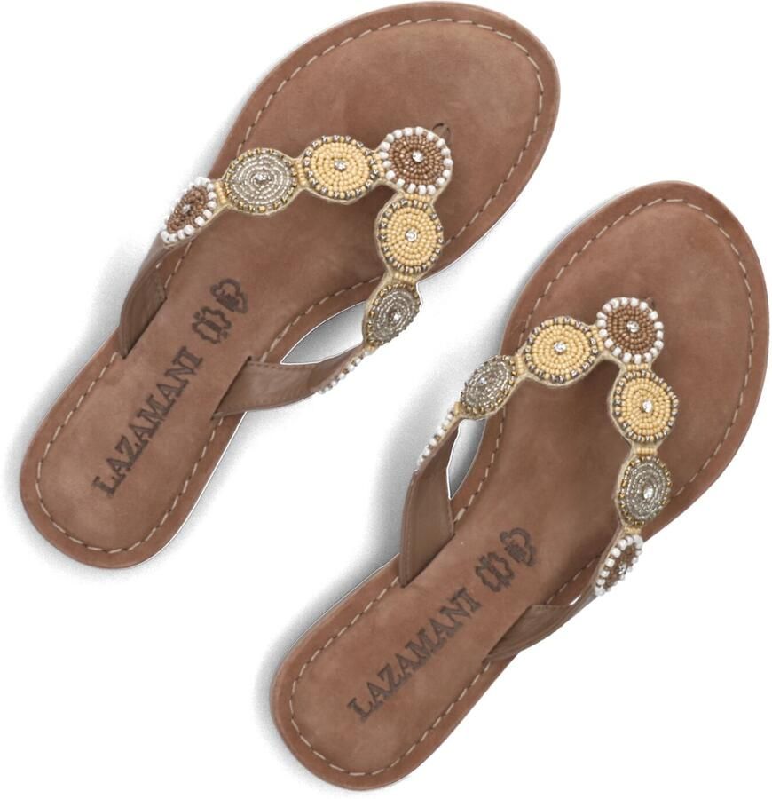 Lazamani Leren versierde teenslipper Beige Leer Teenslippers Dames