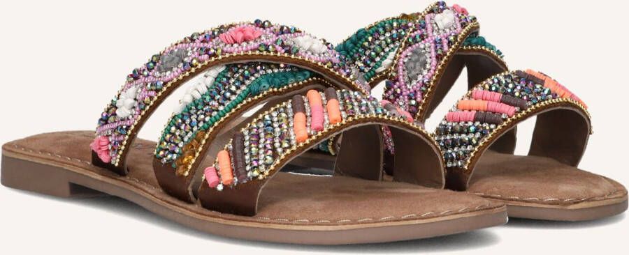 Lazamani Versierde slippers met suède Bruin Leer Leren slippers Dames