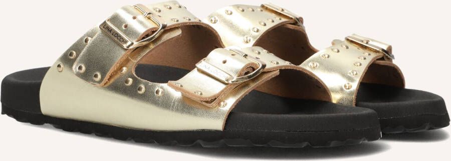 LINA LOCCHI Slippers Dames 2 Gesp Slipper Met Studs Maat: 40 Materiaal: Leer Kleur: Goud