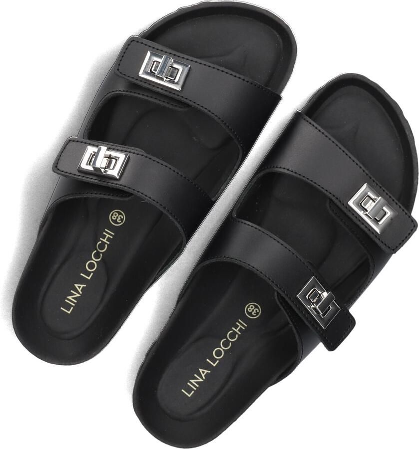 LINA LOCCHI Slippers Dames Led 2 Band Slipper Maat: 37 Materiaal: Leer Kleur: Zwart
