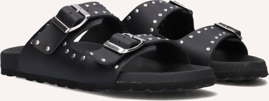 LINA LOCCHI Slippers Dames 2 Gesp Slipper Met Studs Maat: 38 Materiaal: Leer Kleur: Zwart