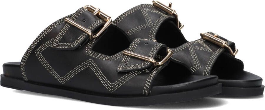 LINA LOCCHI Slippers Dames Led 2 Band Slipper Met Stiksels Maat: 41 Materiaal: Leer Kleur: Zwart