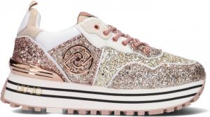 Liu Jo leren plateau sneakers met glitters roségoud