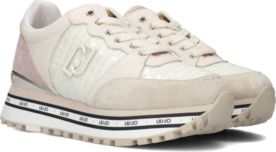 Liu Jo Maxi Wonder Sneaker Sand Suede Pelle Paillettes Beige Dames