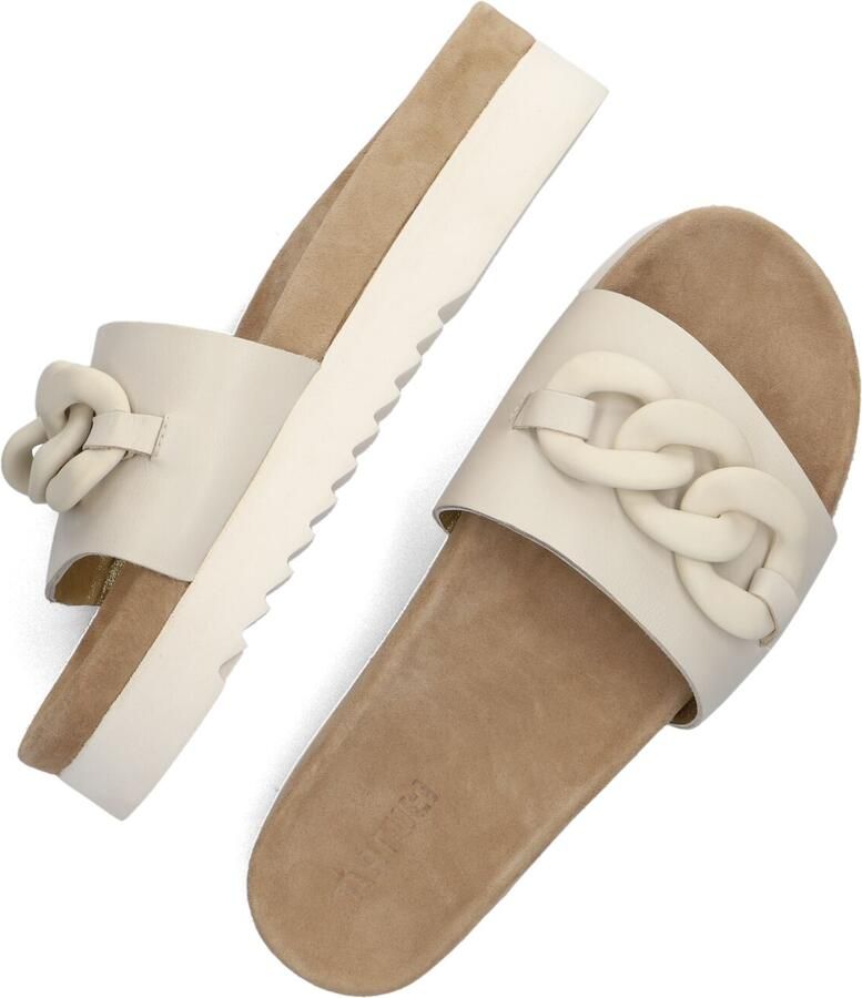 Maruti Witte Leren Slipper met Kettingdetail Beige Dames