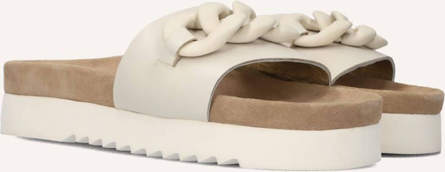 Maruti Witte Leren Slipper met Kettingdetail Beige Dames