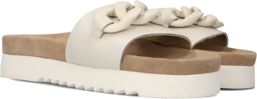 Maruti Witte Leren Slipper met Kettingdetail Beige Dames