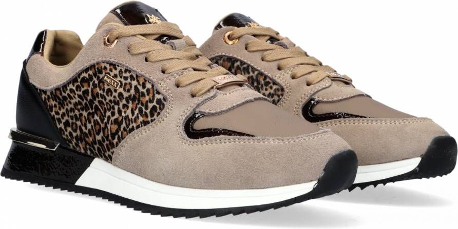 Mexx Fleur suède sneakers met panterprint taupe