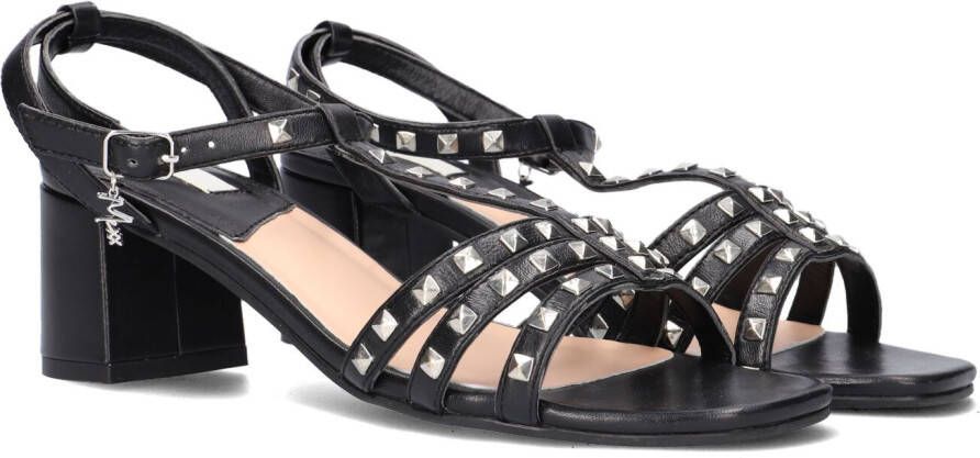 Mexx Zwarte Leren Sandalen met Pyramide Studs Black Dames