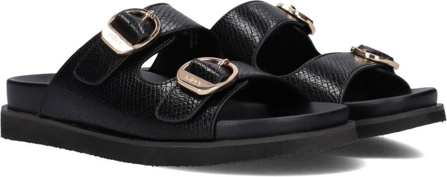 Mexx Zwarte Leatherlook Reptielenprint Slippers