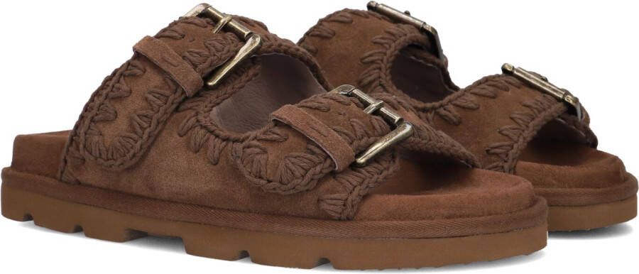 MOU Slippers Dames Low Bio Sandal 2buckles Monoch Maat: 41 Materiaal: Suède Kleur: Bruin