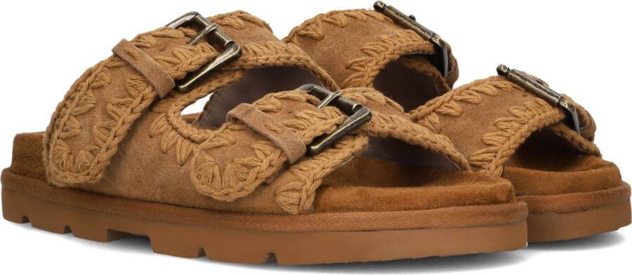 MOU Slippers Dames Low Bio Sandal 2buckles Monoch Maat: 40 Materiaal: Suède Kleur: Cognac