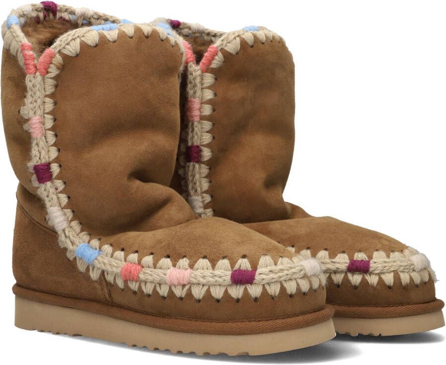 MOU Enkellaarsjes Dames Pantoffels Damesschoenen Suède Eskimo 24 Cognac combi