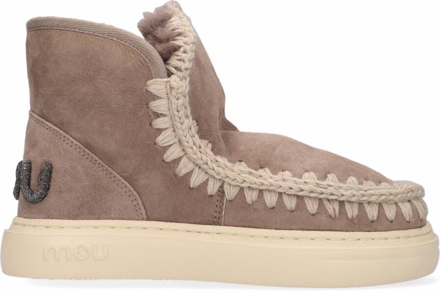 MOU Enkellaarsjes Dames Pantoffels Damesschoenen Suède Eskimo bold glitt Taupe