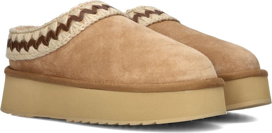 MOU Pantoffels Dames Platform Clog Suede Leather St Maat: 36 Materiaal: Suède Kleur: Beige