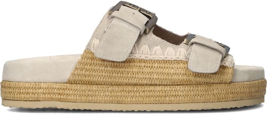MOU Beige Slippers Two Buckle Sandal Raffia Wrapping - Foto 3