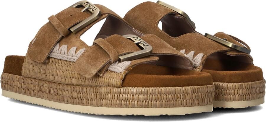 MOU Bruine Slippers Two Buckle Sandal Raffia Wrapping