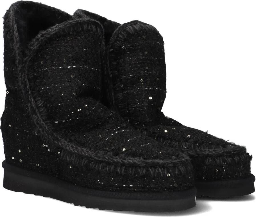 MOU Enkellaarsjes Dames Pantoffels Damesschoenen Canvas inner wedge tweed Zwart