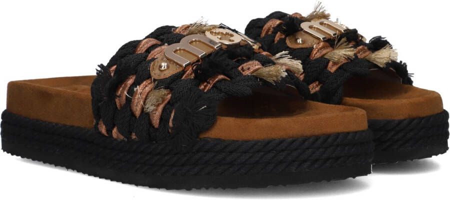 MOU Monoband Rope Sandal Fringes Slippers Dames Zwart