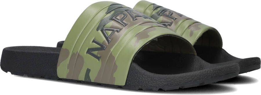 Napapijri Slipper met contrasterende details en logostijl Green Heren