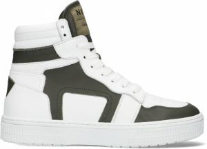 NIKKIE Livia hoge leren sneakers wit legergroen