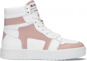 NIKKIE Livia hoge leren sneakers wit roze