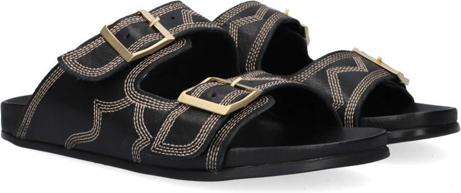 Notre-v Elegante Sandaal Zwart Stiksels Gespen Black Dames