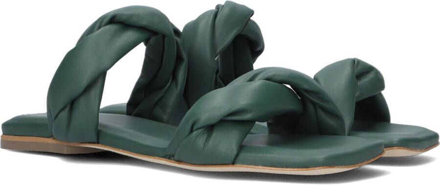 NUBIKK Slippers Dames Square Twist Maat: 36 Materiaal: Leer Kleur: Groen