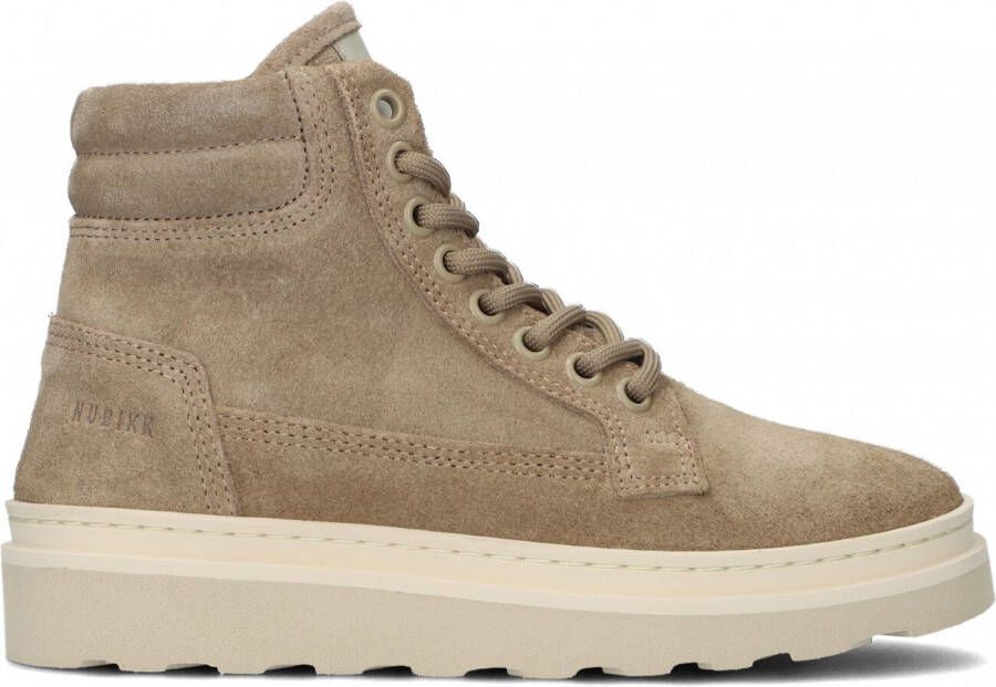 Nubikk suède veterboots taupe Bruin Suede Effen 30