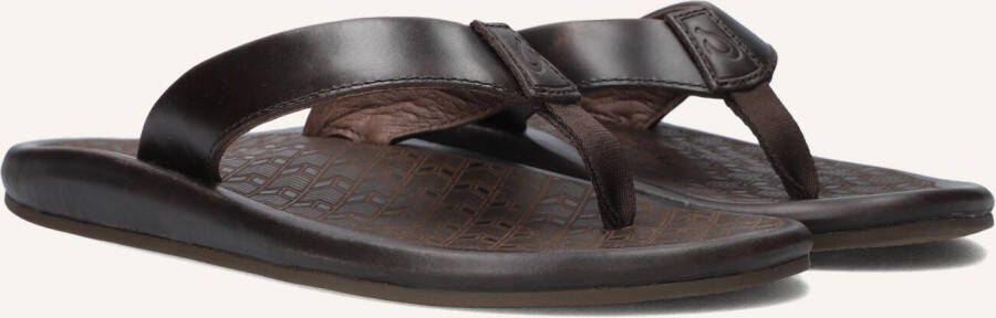OLUKAI Teenslippers Heren Ilikai Maat: 46 Materiaal: Leer Kleur: Bruin