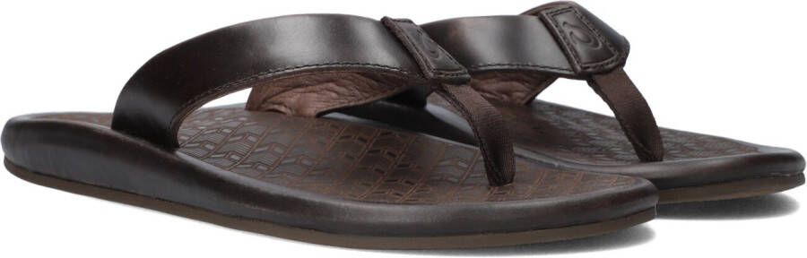 OLUKAI Teenslippers Heren Ilikai Maat: 44 Materiaal: Leer Kleur: Bruin
