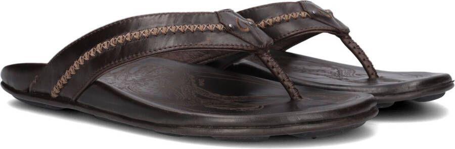 OLUKAI Teenslippers Heren Mea Ola Maat: 45 Materiaal: Leer Kleur: Bruin