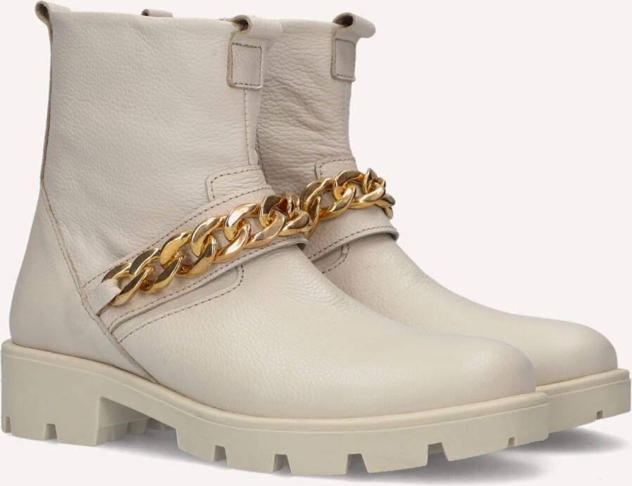 Omoda Beige leren enkellaarsjes met kettingdetail