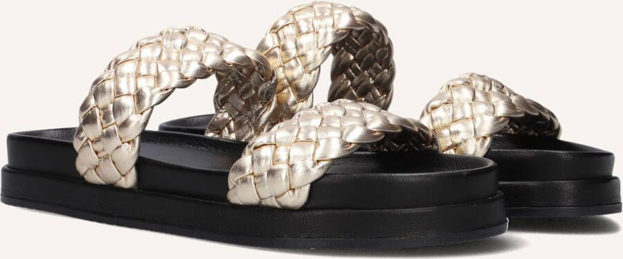 Omoda Gouden leren slippers met geweven bovenwerk