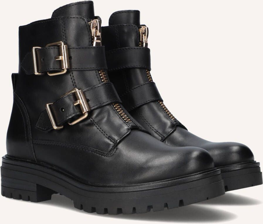 Omoda Zwarte Bikerboots met Gouden Gespen