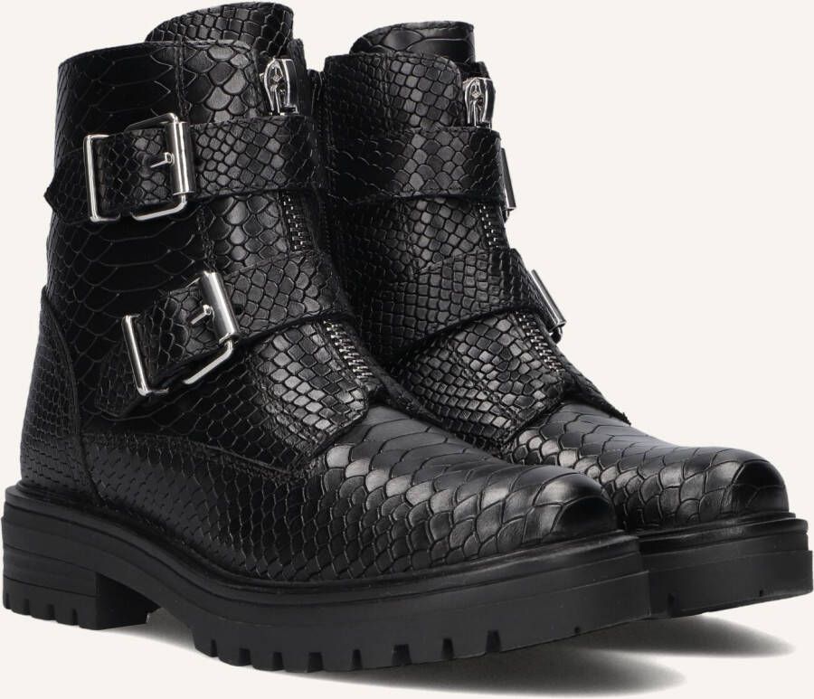 Omoda Zwarte Biker Boots met Slangenprint