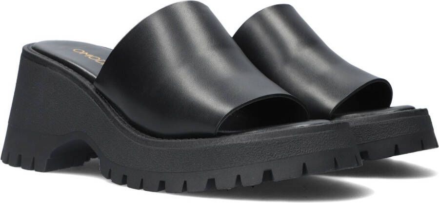 Omoda Zwarte leren chunky hak sandaal