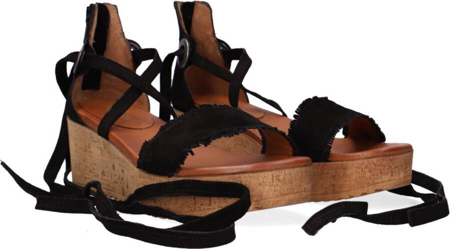 Omoda Zwarte Suède Sandalen met Kurken Plateau