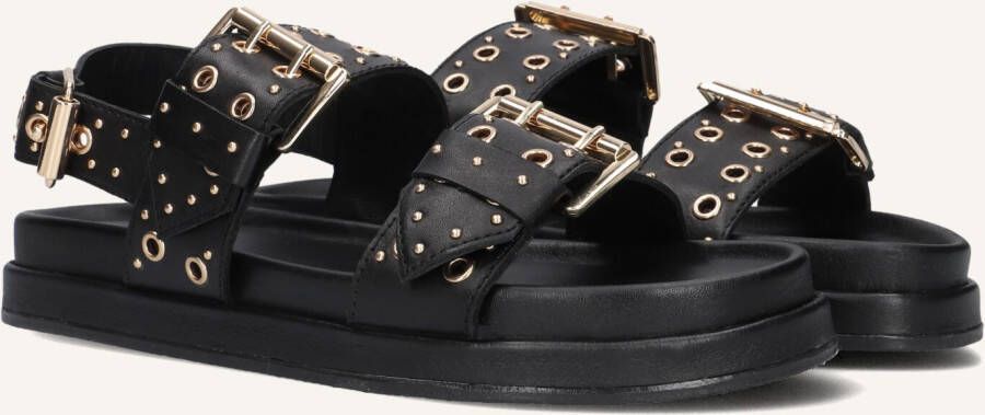 Omoda Zwarte leren sandalen met gouden details