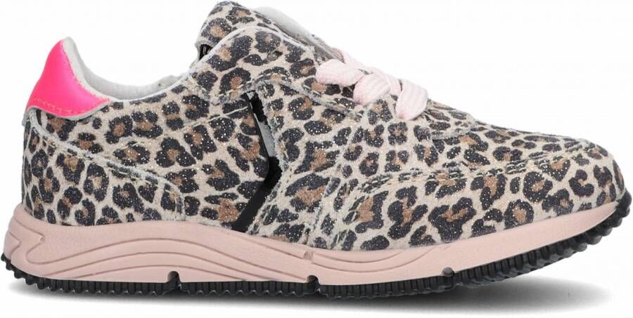 Pinocchio F1584 suède sneakers met panterprint beige roze