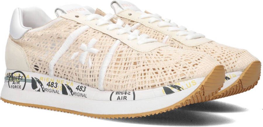 Premiata Beige Sneakers met Suède en Geperforeerde Details Beige Dames