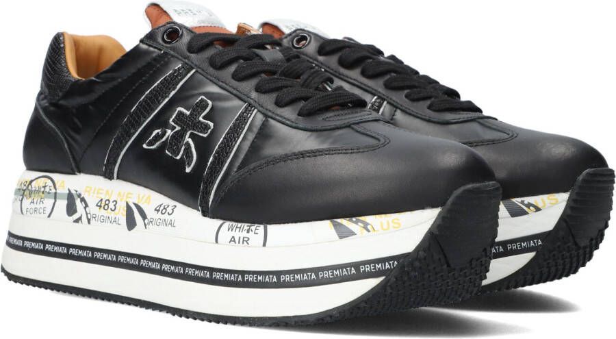 Premiata Chunky Leren Sneaker met Klassieke Prints Black Dames