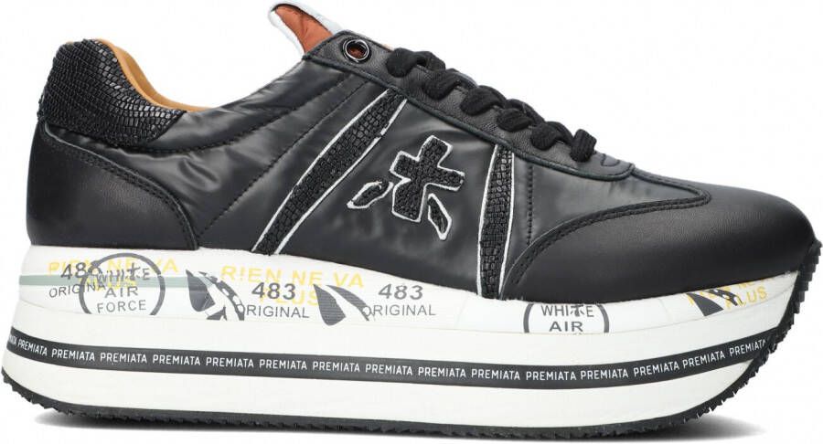 Premiata Chunky Leren Sneaker met Klassieke Prints Black Dames