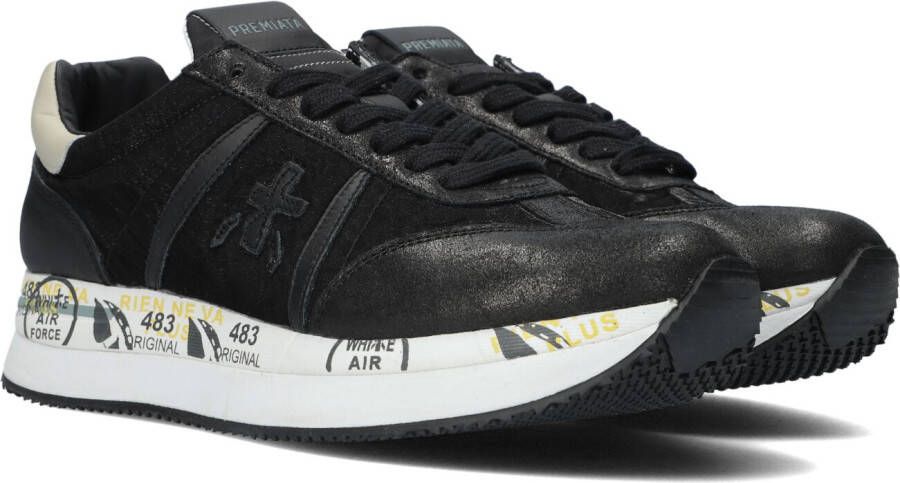 Premiata Donna Conny Zwarte Sneakers met Stoffen Inzetstuk Black Dames